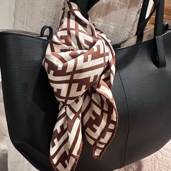 🌺SOLD🌺 Fendi  Brown and Cream Zucca Printed Silk Scarf - Picture 9 of 10